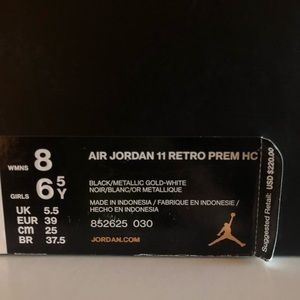 AirJordan 11 Retro HC , fits size women’s 8 or Girls 6.5. I have original box.